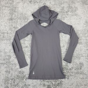 Nux x Ahnu Shirt Womens Medium Gray Hooded Thumb Holes Workout Yoga Gym